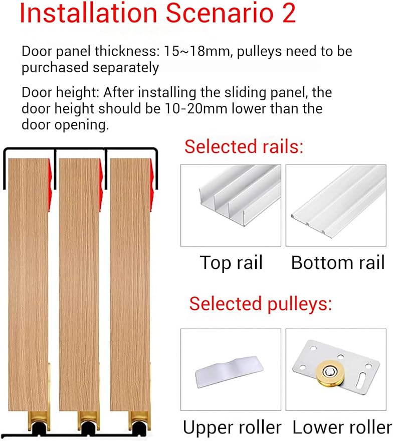 Triple Track Sliding Door Hardware Kit - Heavy-Duty Aluminum Tracks for Closets Cabinet Doors - Adjustable Triple-Panel Bypass, Flush Mount(Color2,220cm)