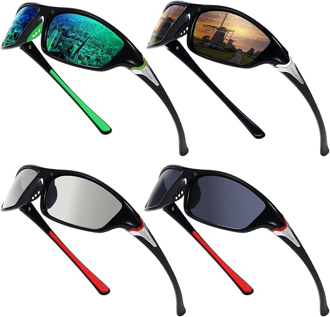 TOODOO 4 Pairs Men Polarized Sunglasses with UV Protection Driving Glasses Sports for Sport Outdoor Activities