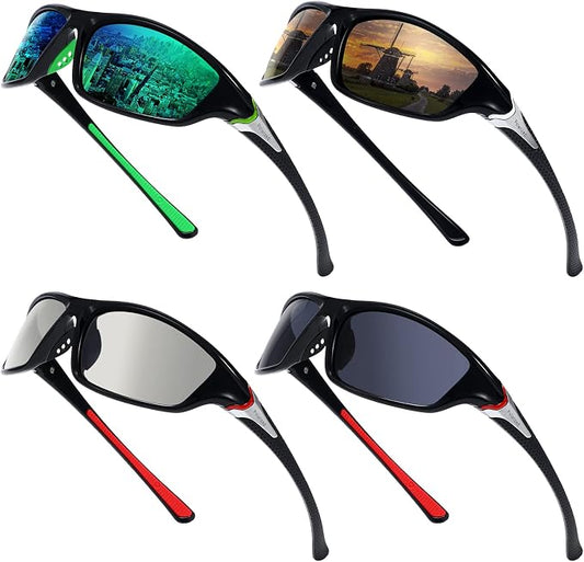 TOODOO 4 Pairs Men Polarized Sunglasses with UV Protection Driving Glasses Sports for Sport Outdoor Activities
