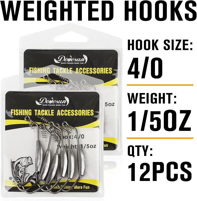 Dovesun 12PCS/44PCS Weighted Swimbait Hooks Weighted Fishing Hooks Saltwater Freshwater Worm Weedless Hooks for Bass Fishing 3/0 4/0 5/0