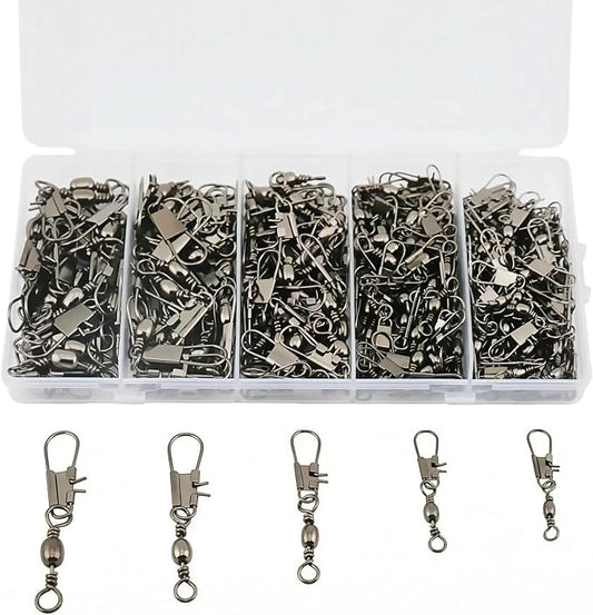 Fishing Barrel Swivels with Snap Set: 220pcs Large Small Snap Swivels Assortment for Saltwater Freshwater Connector Fishing Tackle - Size #2#4#6#8#10