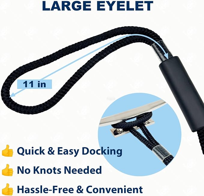 2 Pack Boat Dock Lines 3/8 Inch x 6 ft Double Braided Nylon Docking Line with Loop Boat Accessories Marine Grade Boats Mooring Rope with Foam Floats for Yacht, Pontoon, Waverunner, Seadoo(Black)