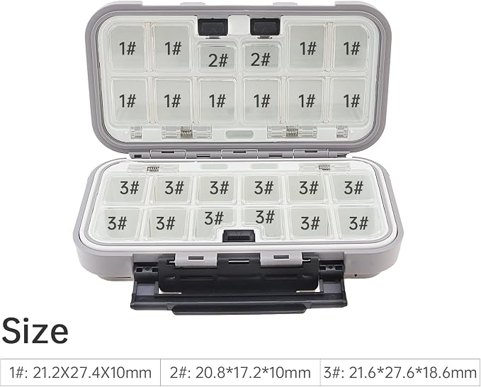 Fishing Tackle Storage Box, Double Sided Waterproof 16 Compartments, Tackle Storage Organizer Box, Fishing Lure Box Storage Containers (Gray)