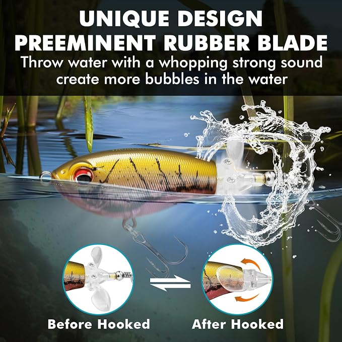 TRUSCEND Popobait Easy Catch Fishing Lures with BKK Hooks, Instant Startup, Longer Cast, Balanced Spray/Sound/Swim, Plopper Topwater Lures for Bass, Trout, Pike, Walleye, Freshwater Saltwater Fishing