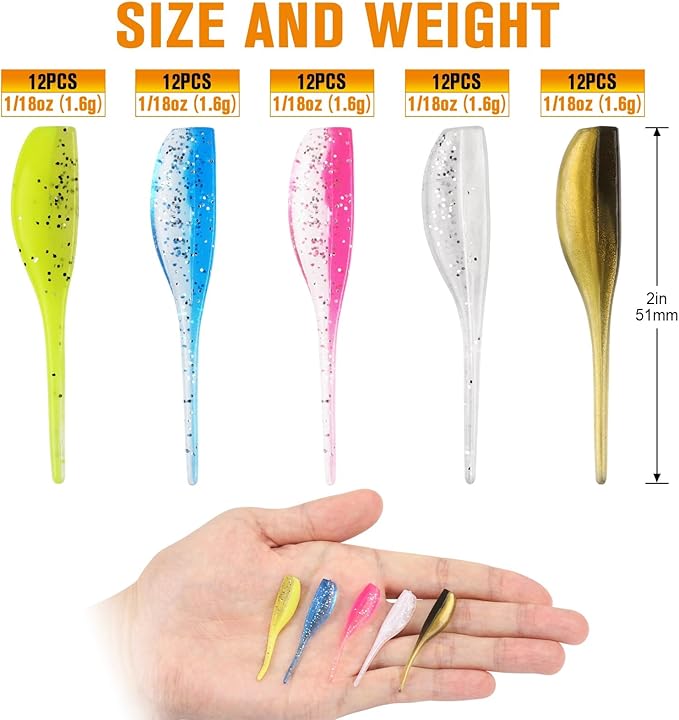 Dovesun Crappie Lures Kit Fishing Soft Plastic Lures Crappie Walleye Trout Bass Fishing Baits Fishing Grub Worms Minnow Paddle-Tail Split-Tail Grub Swimbaits 50-100Pcs with Tackle Box