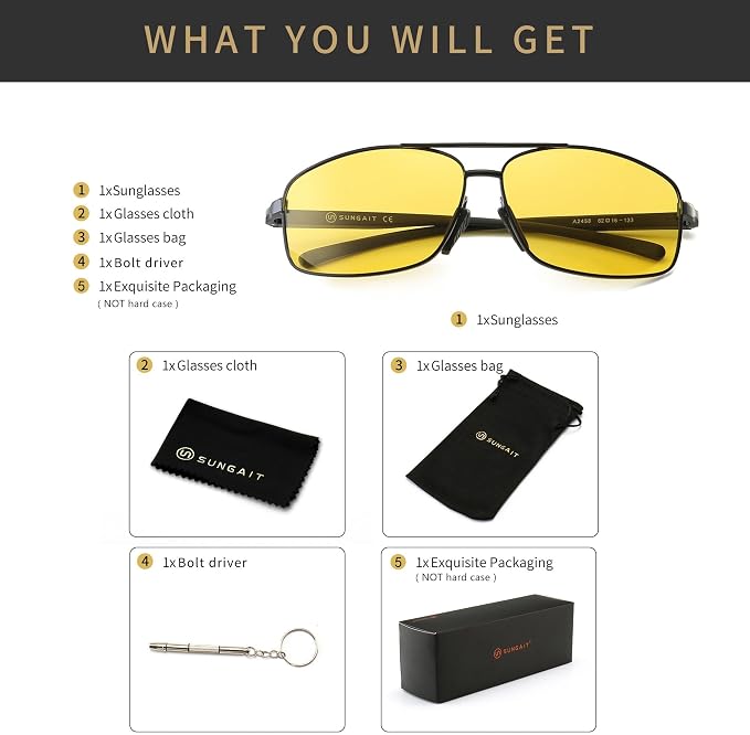 SUNGAIT Ultra Lightweight Rectangular Polarized Sunglasses Men UV400 Protection