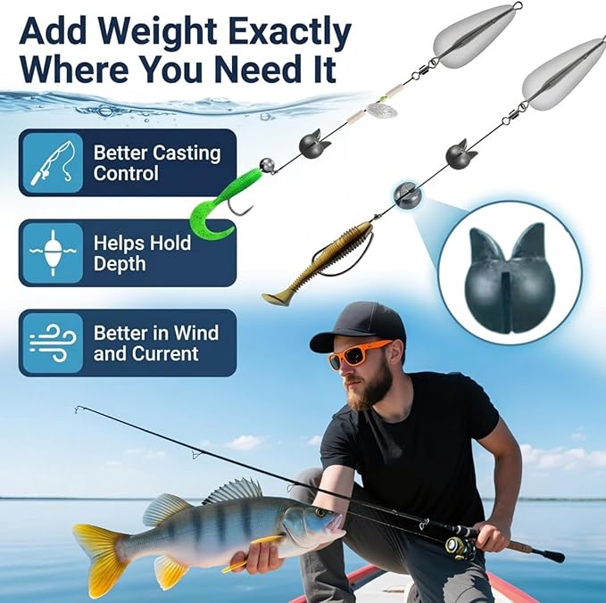 200/350 Pcs Premium Split Shot Fishing Weights Sinkers, Removable Leakproof Fly Fishing Split Shot for Freshwater & Saltwater， Bass Trout Circular Accessories - 5/6 Sizes