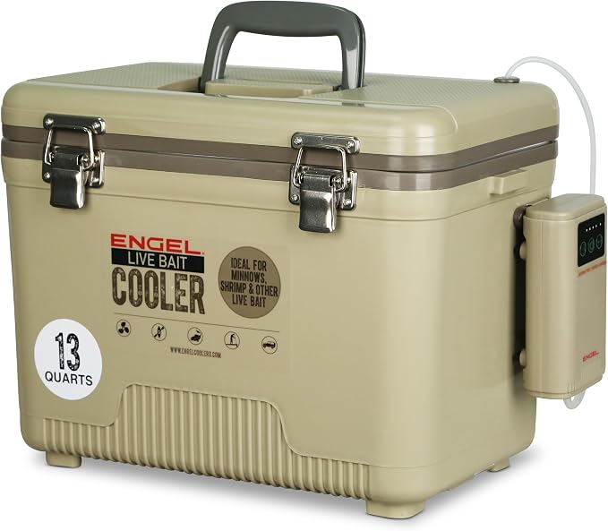 ENGEL Live Bait Cooler PRO for Fishing - Portable Minnow and Bait Bucket with Lithium-Ion Rechargeable Aerator