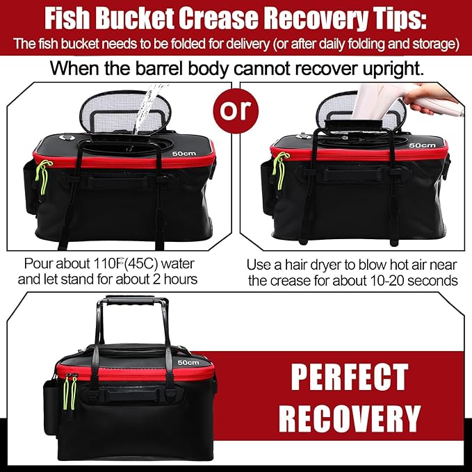2 Pcs Fishing Bucket and Live Bait Aerator, Foldable Multi Functional Live Bucket Portable Quiet Aerator Outdoor Camping Fishing EVA Bag