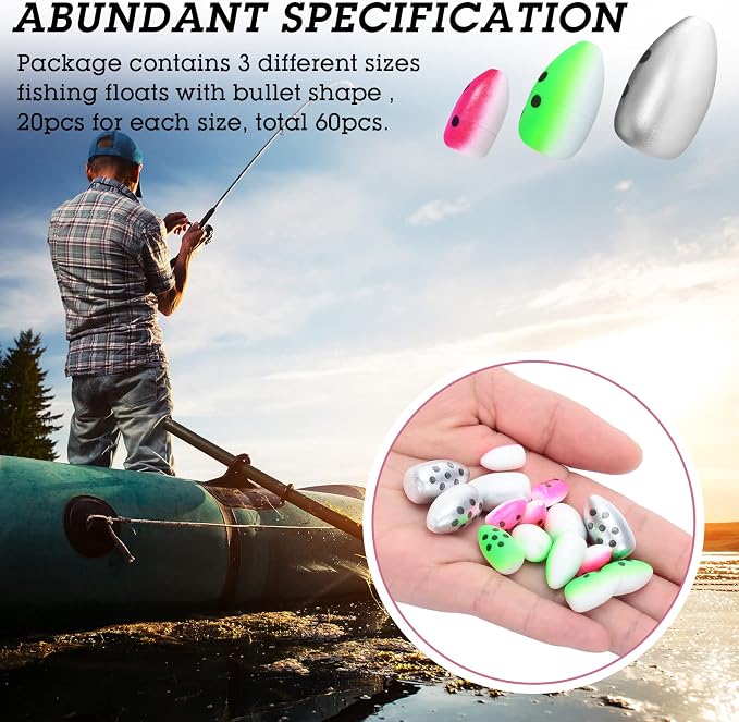 Skylety 60 Pieces Foam Floats Bullet Fishing Foam Snell Fishing Rig Floats Spinner Oval Pompano Rigs Fly Strike Indicators for Trout Catfish Walleye