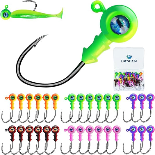 Round Jigs Heads for Fishing, 3D Eyes Ball Head Hooks with Stacked Cone Keeper, 1/8oz 1/5oz 1/4oz 3/8oz Crappie Jig Heads for Bass Fishing Trout Crappie Panfish Walleye