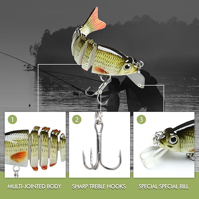 TRUSCEND Swimmax Easy Catch Fishing Lures with BKK Hooks, Wiggling, Vibrating, Rattling and Gurgling for More Bites, Heavy-Duty Dyneema Fiber Jointed Swimbaits for Bass, Trout, Crappie, Walleye, Pike