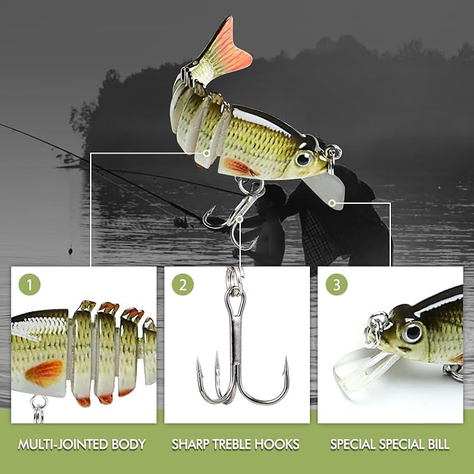 TRUSCEND Swimmax Easy Catch Fishing Lures with BKK Hooks, Wiggling, Vibrating, Rattling and Gurgling for More Bite, Heavy-Duty Dyneema Fiber Jointed Swimbaits for Bass, Trout, Walleye, Crappie, Pike