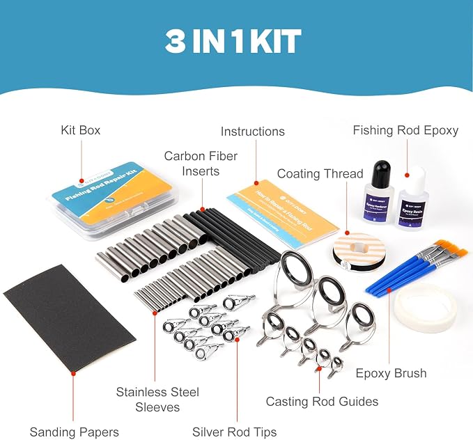 Fishing Rod Repair Kit Complete, Easy&Quick Approach to Repair Broken Fishing Pole with Epoxy Glue