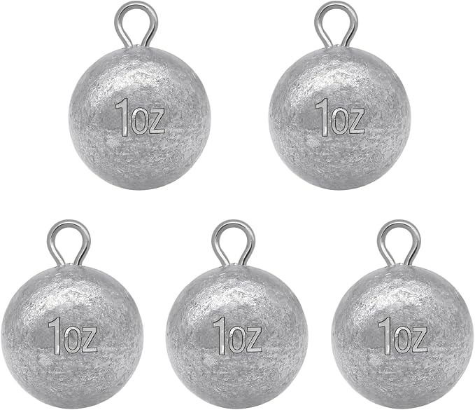 5 Pcs Fishing Round Sinker Cannonball Lead Weights Assortment Egg Drop Bass Weights Saltwater Freshwater Casting 1-5oz