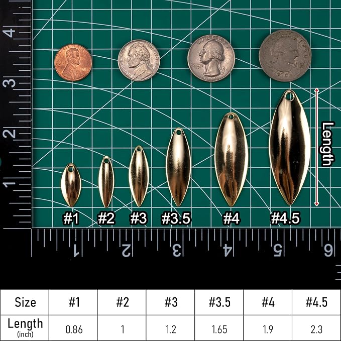 Dr.Fish 30 Pack Fishing Spinner Blades Colorado Willow Kit Gold Silver Spinner Lure Making Parts Accessories DIY Spinnerbait Inline Spinner Walleye Rigs