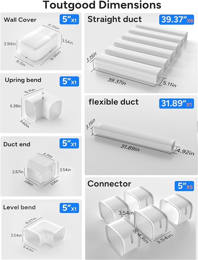 5'' 23.5Ft Mini Split Line Set Cover Kit for Minisplit Ductless Linset Air Conditioners and Heat Pumps, Central AC Decorative Upgraded UV-Proof Strong & Durability PVC Pipe