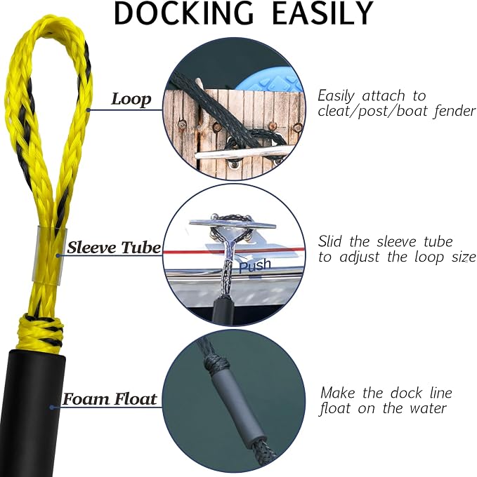 2FT Bungee Dock Line Boat Accessories 2pcs Fender Lines with 316 Stainless Clip for Boat Bumper/Boat Fender for Mooring for Jet Ski, Seadoo, Yamaha (Yellow&Black, 2Feet)