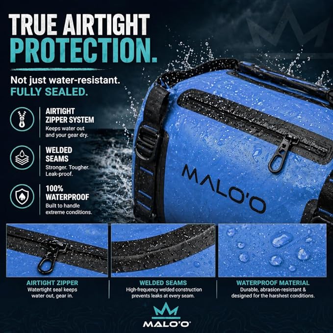 Malo’o 60L & 90L Airtight Waterproof Duffel Bag Backpack – Heavy Duty Dry Bag with Waterproof Zipper, Submersible Gear Bag for Fishing, Boating, Camping, Travel & Outdoor Adventure