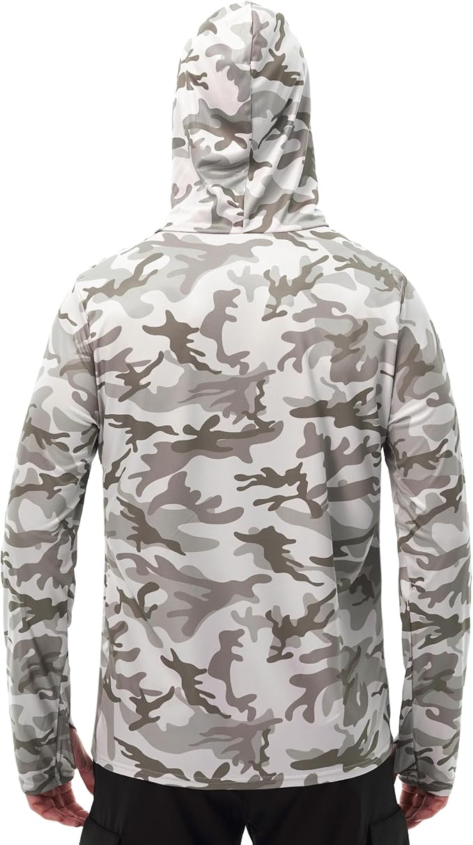 FISHEAL Men's Performance Fishing Hoodie Shirt - UPF 50+ Sun Protection Long Sleeve Thumbholes Shirts with Neck Gaiter
