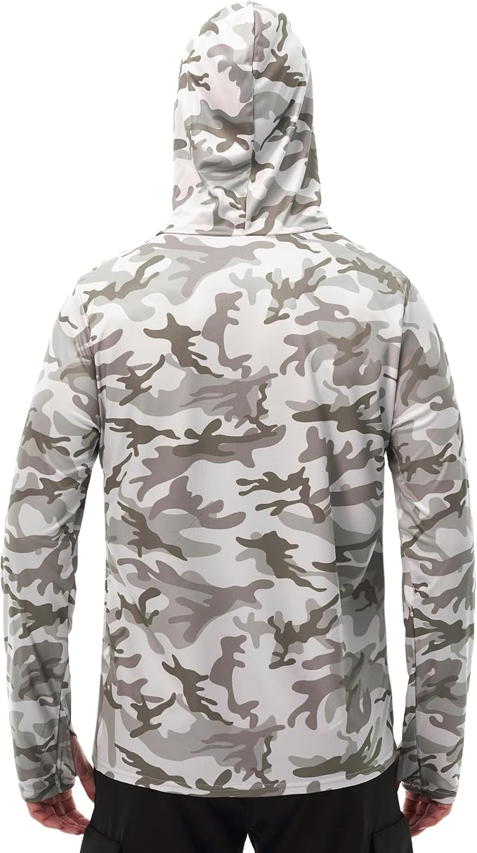 FISHEAL Men's Performance Fishing Hoodie Shirt - UPF 50+ Sun Protection Long Sleeve Thumbholes Shirts with Neck Gaiter