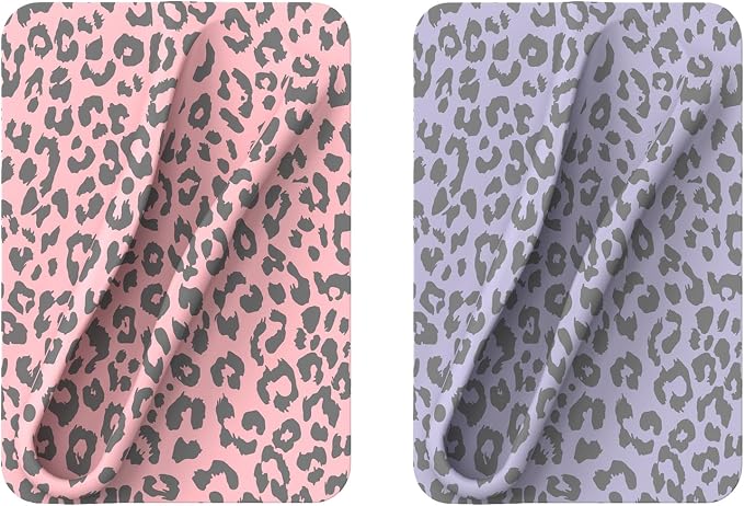 DOB SECHS 2PCS Silicone Lip Holder for Cell Phone Leopard Lipstick Lip Glaze Phone Case Adhesive Back Stick On Holder for iPhone and Android Phones,Purple Leopard+Pink Leopard