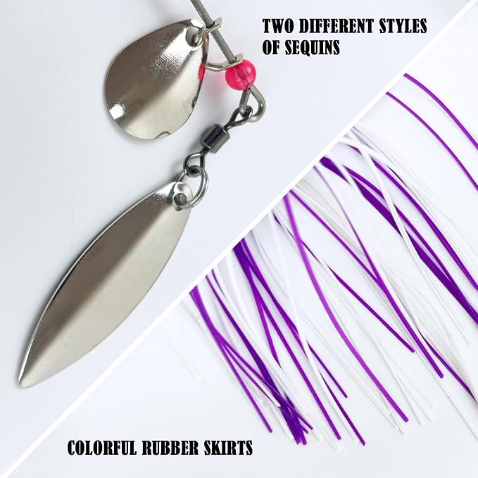 6 Pcs Bass Spinner Baits, Spinnerbait Fishing Lures Hard Metal Swimbait for Bass Pike Trout Salmon