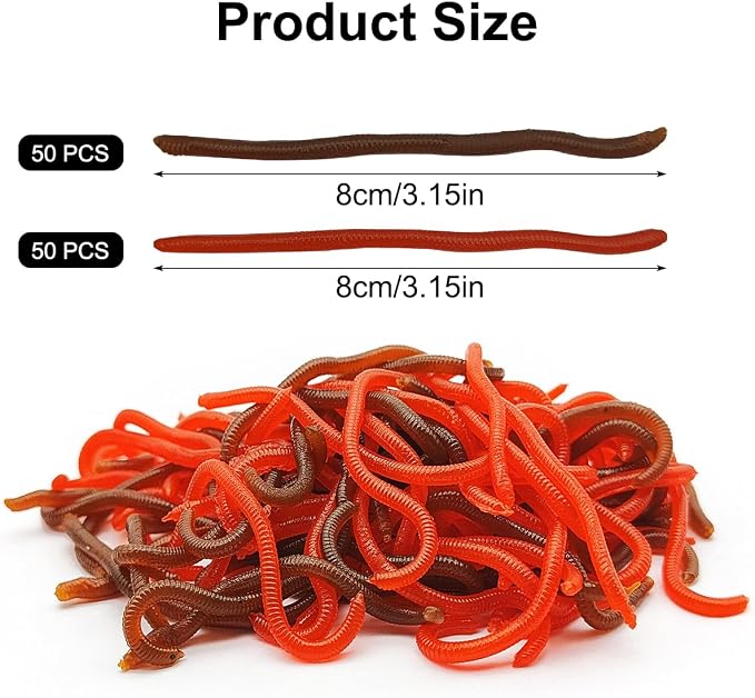 100 Pcs 3.3inch Soft Worms Fishing Lure Baits, Earthworm Baits Lifelike Fake Bloodworm,Fresh Water Fishing Bait