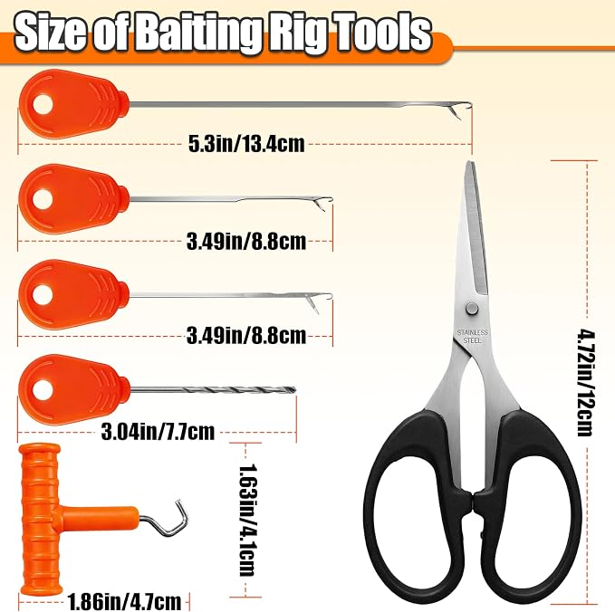 YOTO Carp Fishing Tool Kit & Equipment - Professional Baiting Rig Tools Set with Hook Needles, Bait Drill and 2 Boilie Stoppers - Multiple Styles: Standard, Silicone Grip & Night Glow