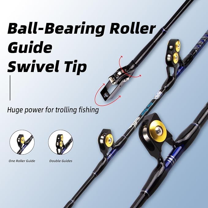 Deep Sea Fishing Rod, Heavy Duty Bent Butt Trolling Rod with Roller Guides,Conventional Fishing Rod