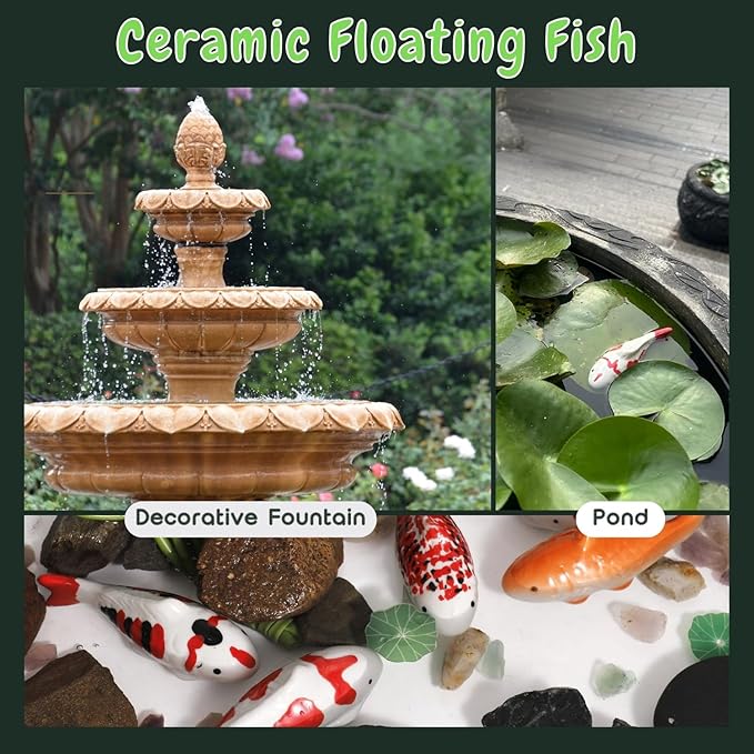 6PCS Ceramic Floating Koi Fish 6PCS Floating Foam Lotus Flower Koi Pond Accessories Pond Decor Floating Aquarium Decor Birdbath Decor 【Complete Collection】