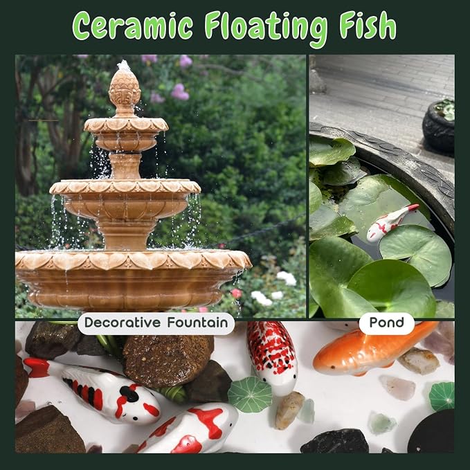 4PCS Ceramic Floating Koi Fish 4PCS Lotus Flowers Koi Pond Accessories Pond Decor Floating Aquarium Decor Birdbath Decor【Red Collection】