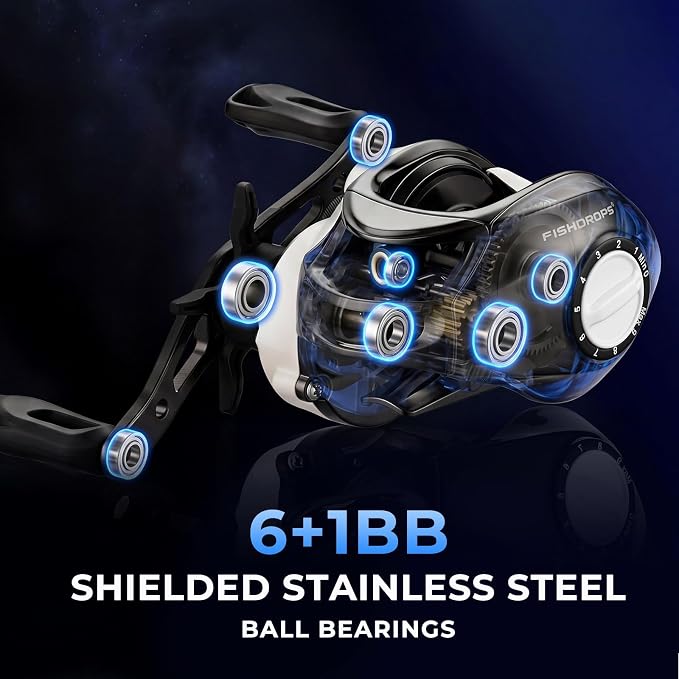 Fishdrops Luna Baitcasting Reels Lightweight & Smooth Design, 12.12 LB Max Drag, Classic Gear Ratio 6.3:1 Low Profile Bait Caster, Anti-Corrosion Baitcasting Fishing Reels