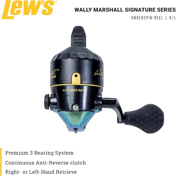 Lew's Wally Marshall Signature Series Underspin Fishing Reel, 2+1 Bearings, 4.3:1 Gear Ratio, All Metal Gears, Reversible Handle (Clam Packaging)