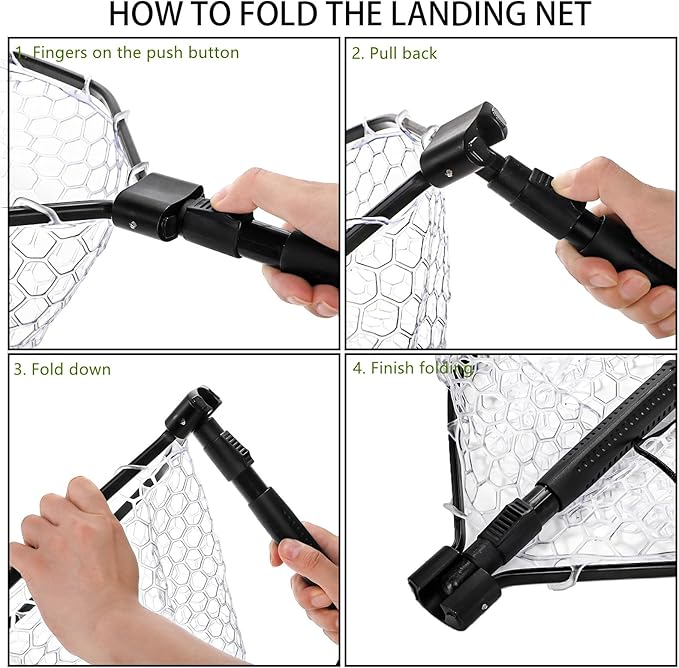 DEAYOU Fly Fishing Landing Net, Soft Rubber Mesh Bass Trout Net with Collapsible Handle and Magnetic Release, Folding Catch and Release Net for Freshwater, Fly Fishing Gear Accessories