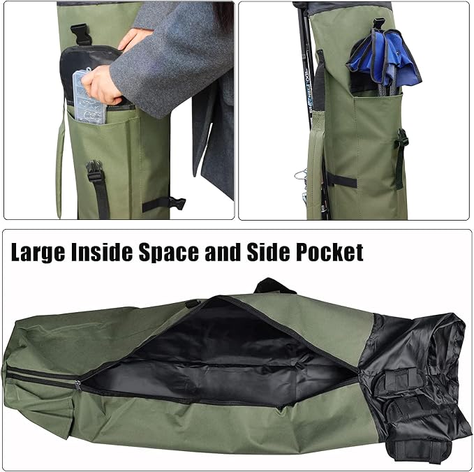 Fishing Pole Bag with Rod Holder Canvas Carrier Bag Fishing Rod Reel Organizer Bag Foldable Fishing Tackle Storage Bag Travel Case Fishing Gifts for Men