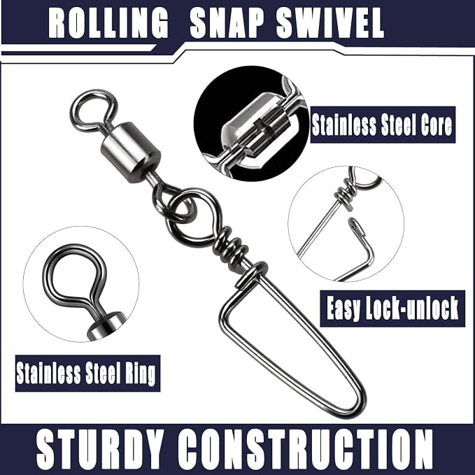 150pcs Fishing Snap Swivels Barrel Swivel with Coastlock Snap Stainless Swivel Corrosion Resistant Fishing Tackle Accessories Lure Line Connector for Saltwater Freshwater Fishing