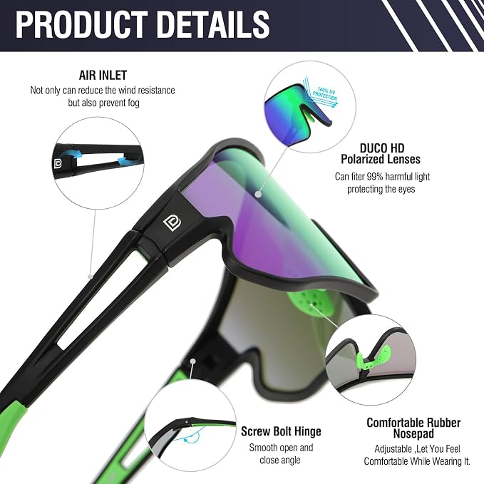 DUCO Polarized Sports Sunglasses for Men Women: UV400 Protection 24g Wrap Around Glasses for Baseball Running Hiking DC0023