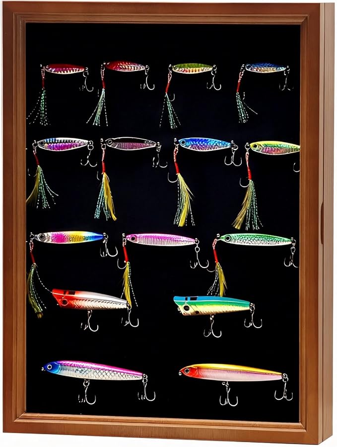 Fishing Lure Display Case Wall & Tabletop Tackle Storage Cabinet, Large Shadow Box for Bait & Lure Collection,Multi-Purpose Organizer,Fishing Gifts for Men,Home & Garage Decor