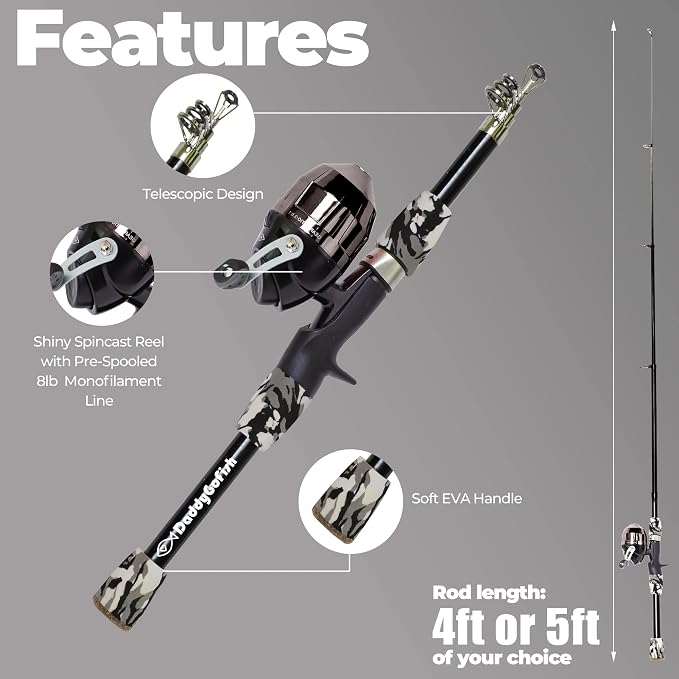 DaddyGoFish Kids Fishing Pole - Rod Reel Combo Tackle Box Starter Set - First Year Small Dock Gear Kit for Boys Girls Toddler Youth Age Beginner Little Children Junior Anglers