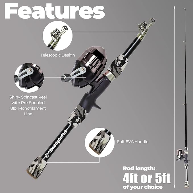 DaddyGoFish Kids Fishing Pole - Rod Reel Combo Tackle Box Starter Set - First Year Small Dock Gear Kit for Boys Girls Toddler Youth Age Beginner Little Children Junior Anglers