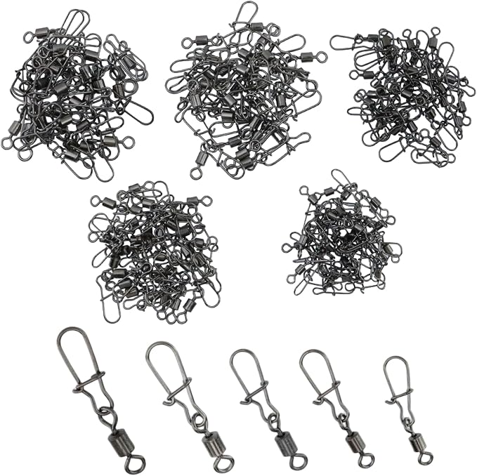 Dnyta 150 Pcs Speed Clips for Fishing Lures, Enhanced Fishing Snap Swivels Pins, Rolling Ball Bearing Barrel Swivel Freshwater (7Lb-104Lb)