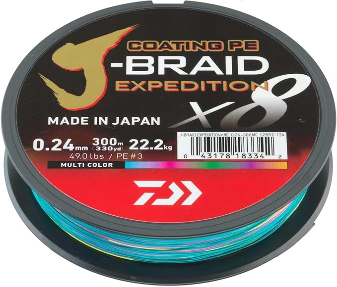 DAIWA J-Braid Expedition X8E, 300m, Multi-Color, Braided Fishing Line