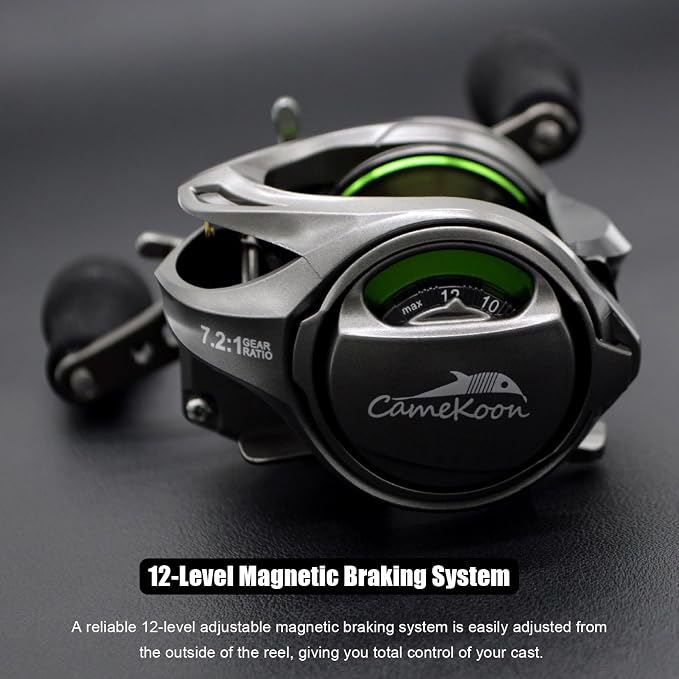 Carbon 380 Baitcasting Fishing Reel, 7.2:1 Gear Ratio, Up to 39 Lbs Max Drag, Magnetic Brake, Lightweight Carbon Fiber Frame and Side Covers, Deep Spool Large Capacity Saltwater Casting Reel