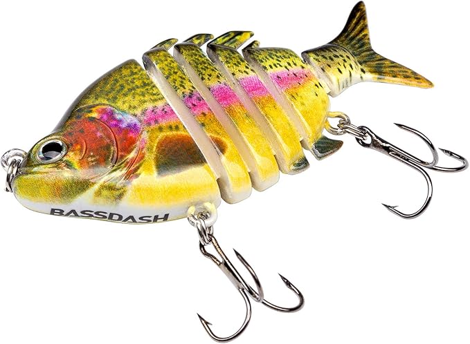 Bassdash SwimPanfish 0.34oz Hard Swimbaits Multi Jointed Topwater Trout Bass Fishing Crank Lure for Freshwater and Saltwater
