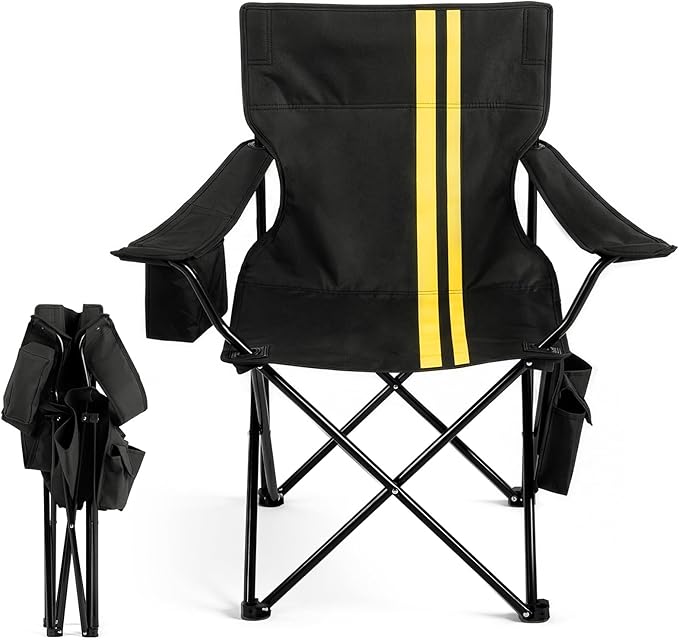 Outvita Heavy Duty Camping Chair with Insulated Cooler, 350LBS Folding Portable Chair with Cup Holder, Side & Back Pockets, Outdoor Foldable Chair for Camping Fishing Tailgating Beach