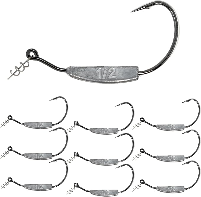 Reaction Tackle Weighted Swimbait Hooks for Bass Fishing - Weedless Fishing Hooks with Twist Lock for Freshwater and Saltwater (10-Pack)