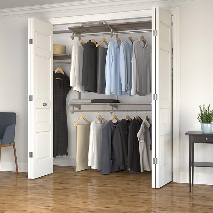 Closet Culture by Knape & Vogt 8 Ft. Steel Closet Organization System with 6 Driftwood Wood Shelves