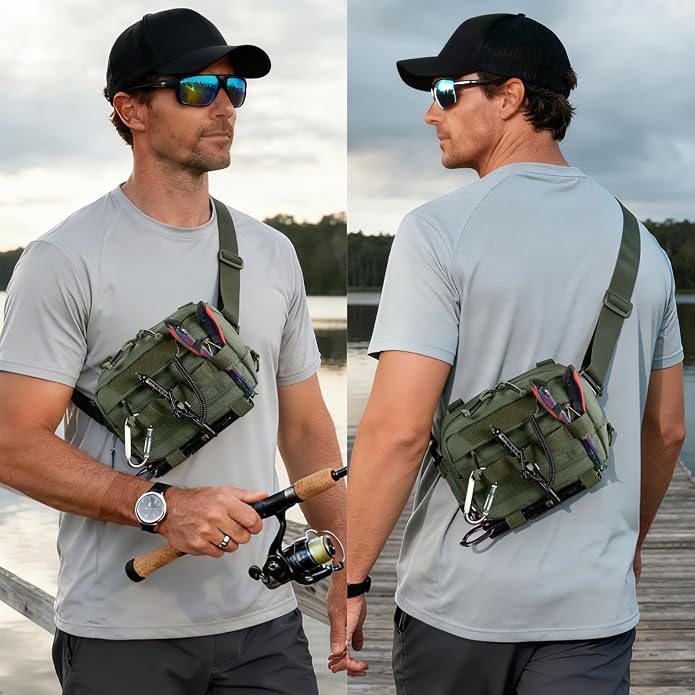 Outdoor Chest Bag for Men, Water-Resistant Fishing Chest Pack, Tactical Vest for Running, Cycling, Hiking