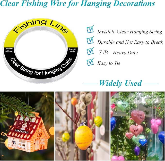 Fishing Line Wire 1640ft, Monofilament Fishing Line, Clear Invisible Nylon String for Hanging Crafts